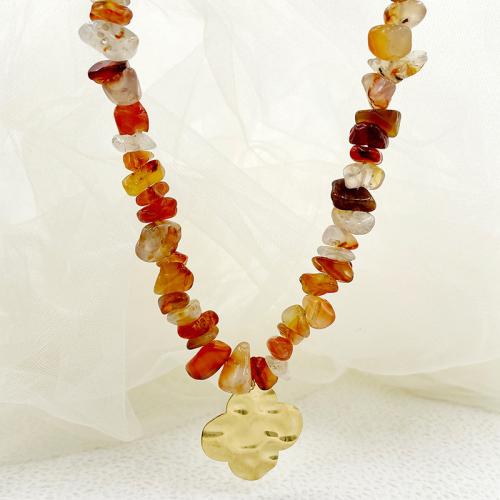 Natural Gemstone Necklace 304 Stainless Steel with Gemstone Chips with 6cm extender chain Vacuum Ion Plating fashion jewelry & for woman Length Approx 53 cm Sold By PC
