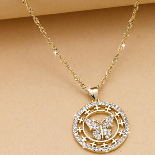Cubic Zircon Micro Pave Brass Necklace Flat Round gold color plated fashion jewelry & Unisex & micro pave cubic zirconia & hollow nickel lead & cadmium free Length Approx 44 cm Sold By PC