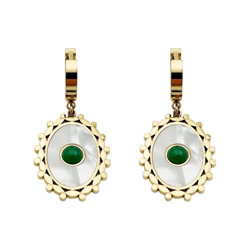 Shell Earrings 304 Stainless Steel with White Shell & Glass Flat Oval Vacuum Ion Plating fashion jewelry & for woman mixed colors Sold By Pair