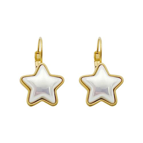 Shell Earrings, 304 Stainless Steel, with White Shell, Star, Vacuum Ion Plating, fashion jewelry & for woman, white, 15x25mm, Sold By Pair