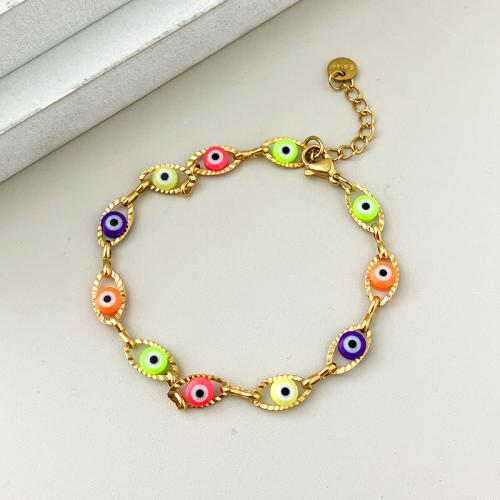 Evil Eye Jewelry Bracelet, 304 Stainless Steel, with 4cm extender chain, Vacuum Ion Plating, fashion jewelry & for woman & enamel, more colors for choice, Length:Approx 17 cm, Sold By PC