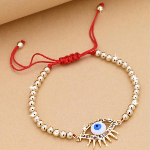 Evil Eye Jewelry Bracelet, Brass, with Knot Cord, gold color plated, Adjustable & fashion jewelry & Unisex & micro pave cubic zirconia & enamel & hollow, mixed colors, nickel, lead & cadmium free, Length:Approx 15-24 cm, Sold By PC