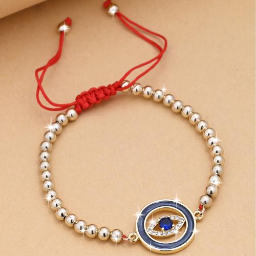 Evil Eye Jewelry Bracelet Brass with Knot Cord Flat Round gold color plated Adjustable & fashion jewelry & Unisex & micro pave cubic zirconia & enamel & hollow mixed colors nickel lead & cadmium free Length Approx 15-24 cm Sold By PC
