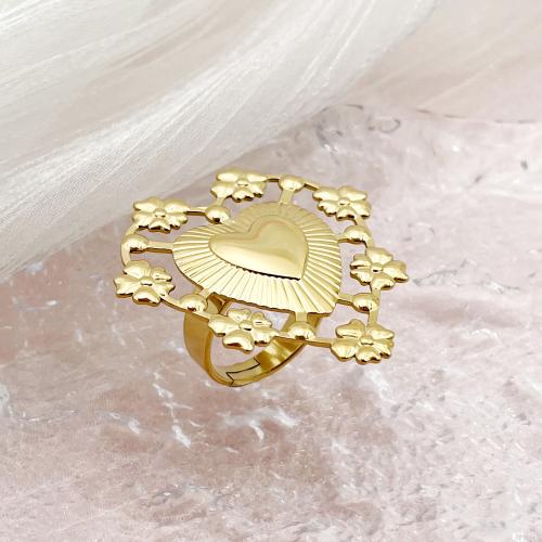 Vinger Ring in edelstaal, 304 roestvrij staal, Hart, mode sieraden & voor vrouw, gouden, Binnendiameter:Ca 18mm, Verkocht door PC