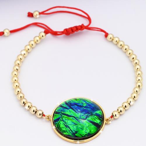 Resin Bracelets Brass with Knot Cord & Resin Flat Round gold color plated Adjustable & fashion jewelry & Unisex mixed colors nickel lead & cadmium free Length Approx 15-24 cm Sold By PC