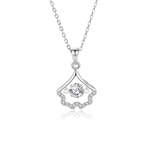 Cubic Zircon Micro Pave 925 Sterling Silver Necklace with 5cm extender chain Ginkgo Leaf fashion jewelry & micro pave cubic zirconia & for woman Length Approx 40 cm Sold By PC