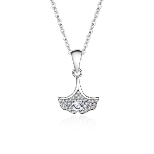 Cubic Zircon Micro Pave 925 Sterling Silver Necklace with 5cm extender chain Ginkgo Leaf fashion jewelry & micro pave cubic zirconia & for woman Length Approx 40 cm Sold By PC
