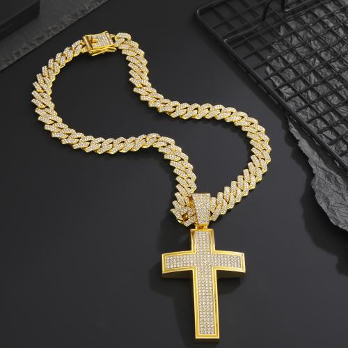 Zinklegierung Schmuck Halskette, Kreuz, Modeschmuck & unisex & verschiedene Stile für Wahl & mit Strass, Länge:ca. 60 cm, verkauft von PC
