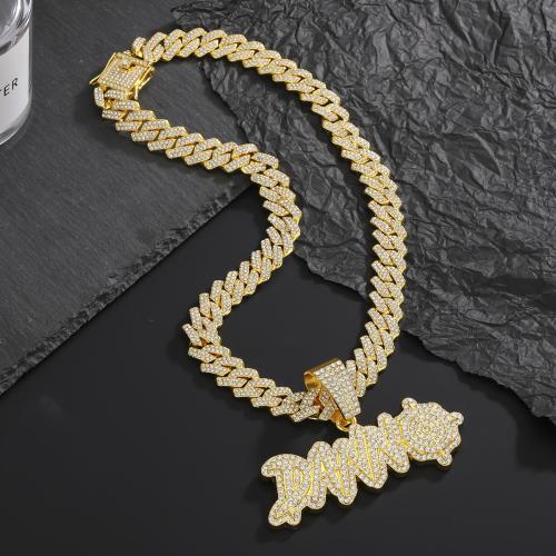 Zinc Alloy Jewelry Necklace Alphabet Letter fashion jewelry & for man & with rhinestone Length Approx 60 cm Sold By PC