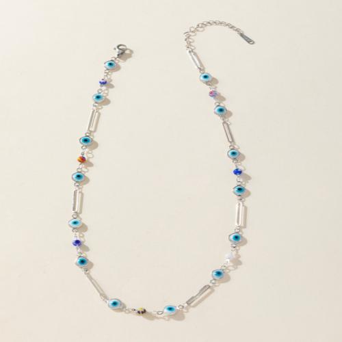 Evil Eye Schmuck Halskette, Zinklegierung, mit Verlängerungskettchen von 6cm, Modeschmuck & für Frau & Emaille, Länge:ca. 42 cm, verkauft von PC