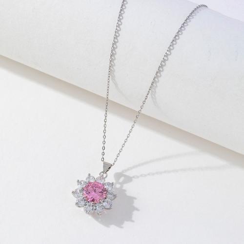 Zinc Alloy Jewelry Necklace with 5cm extender chain Flower fashion jewelry & micro pave cubic zirconia & for woman Length Approx 45 cm Sold By PC