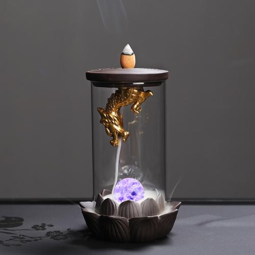 Backflow Incense Burner, Purple Clay, handmade, for home and office & durable & with LED light, 105x167mm, Sold By PC