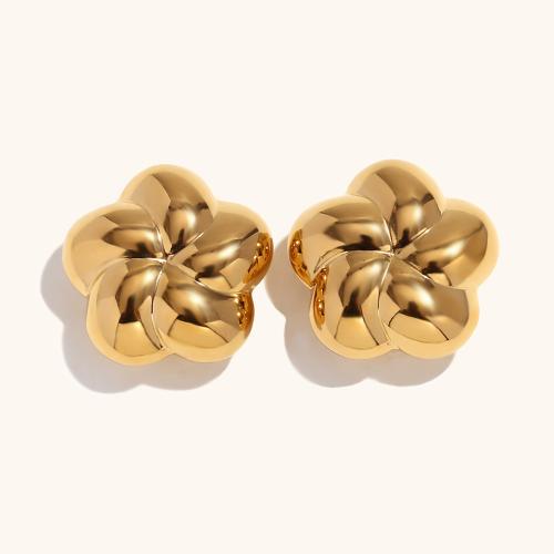Stainless Steel Stud Earrings 304 Stainless Steel Flower 18K gold plated fashion jewelry & for woman golden 25mm Sold By Pair