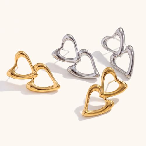 Stainless Steel Stud Earrings, 304 Stainless Steel, Heart, Vacuum Ion Plating, fashion jewelry & for woman, more colors for choice, 30x15.80mm, Sold By Pair