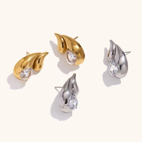Boucle d'oreille de gaujon en acier inoxydable, Acier inoxydable 304, bijoux de mode & pavé de micro zircon & pour femme, plus de couleurs à choisir, 27.50x13.40mm, Vendu par paire