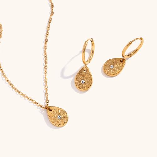 Rhinestone Stainless Steel Jewelry Set 304 Stainless Steel 18K gold plated & for woman & with rhinestone golden Sold By PC