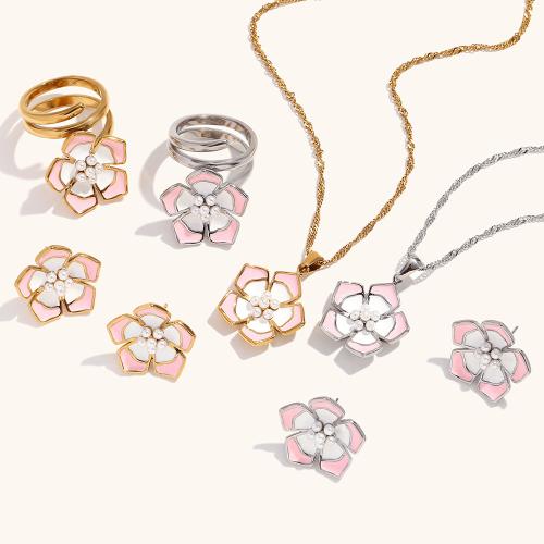 Stainless Steel Jewelry Necklace, 304 Stainless Steel, with Plastic Pearl, petals, Vacuum Ion Plating, different styles for choice & for woman & enamel, more colors for choice, Sold By PC