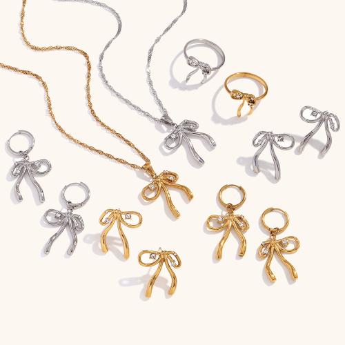 Stainless Steel Jewelry Necklace 304 Stainless Steel Bowknot Vacuum Ion Plating & for woman & with rhinestone Sold By PC