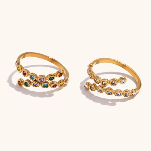 Strasszos Rozsdamentes acél Ujj gyűrű, 304 rozsdamentes acél, 18K aranyozott, divat ékszerek & a nő, aranysárga, Által értékesített PC
