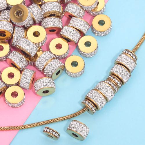 Stainless Steel Spacer Beads 304 Stainless Steel DIY & with rhinestone golden Sold By Bag