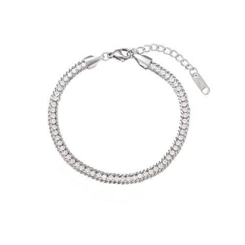 Stainless Steel Jewelry Bracelet 304 Stainless Steel with 3cm extender chain fashion jewelry & micro pave cubic zirconia & for woman original color Length Approx 16.5 cm Sold By PC