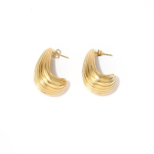 Stainless Steel Stud Earrings 304 Stainless Steel Teardrop Vacuum Ion Plating fashion jewelry & for woman golden 30mm Sold By Pair