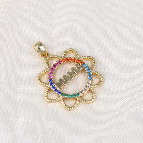 Cubic Zirconia Micro Pave Brass Pendant Flower gold color plated DIY & micro pave cubic zirconia mixed colors nickel lead & cadmium free Sold By PC