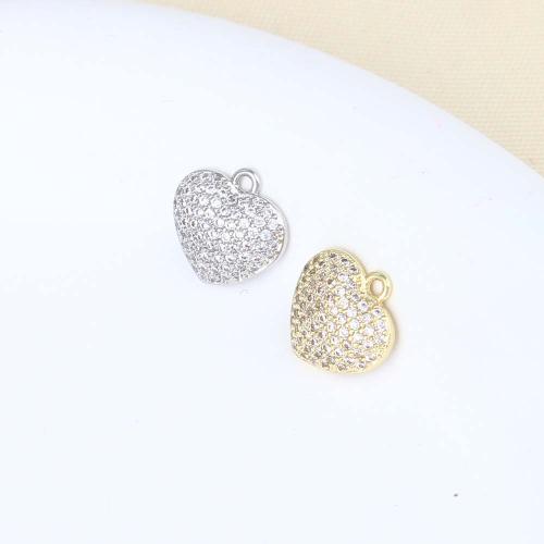 Cubic Zirconia Micro Pave Brass Pendant, Heart, plated, DIY & micro pave cubic zirconia, more colors for choice, nickel, lead & cadmium free, 11.30x11.20x2.80mm, Sold By PC