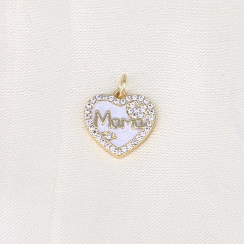 Cubic Zirconia Micro Pave Brass Pendant Heart gold color plated DIY & micro pave cubic zirconia & enamel white nickel lead & cadmium free Sold By PC