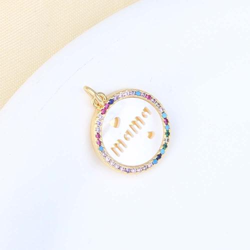 Cubic Zirconia Micro Pave Brass Pendant Round gold color plated DIY & micro pave cubic zirconia & enamel multi-colored nickel lead & cadmium free Sold By PC