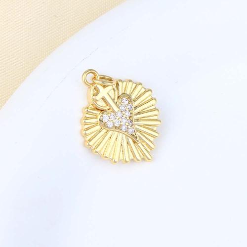 Cubic Zirconia Micro Pave Brass Pendant, Heart, gold color plated, DIY & micro pave cubic zirconia, nickel, lead & cadmium free, 22.10x17.60x2.80mm, Sold By PC