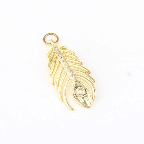 Brass Jewelry Pendants, Feather, gold color plated, DIY, nickel, lead & cadmium free, 25.80x12.10x4.70mm, Sold By PC