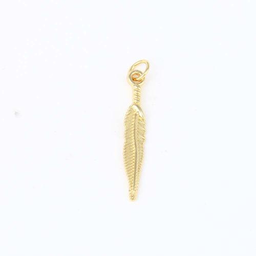 Brass Jewelry Pendants, Feather, gold color plated, DIY, nickel, lead & cadmium free, 28.40x4.40x2.20mm, Sold By PC