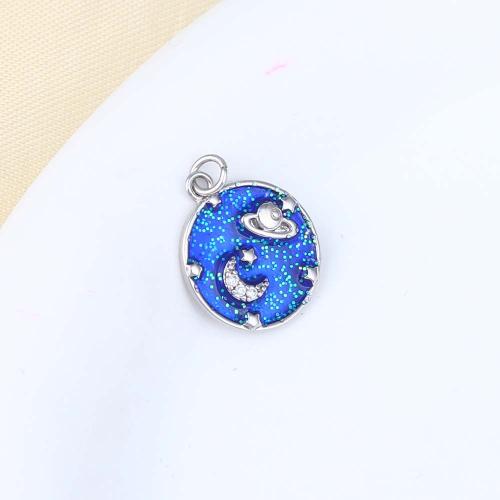 Brass Jewelry Pendants, Round, silver color plated, DIY & enamel, blue, nickel, lead & cadmium free, 16.70x14x2.30mm, Sold By PC