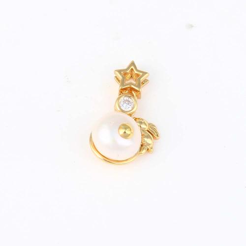 Cubic Zirconia Micro Pave Brass Pendant, with Plastic Pearl, gold color plated, DIY & micro pave cubic zirconia, nickel, lead & cadmium free, 17.60x10.70x10.30mm, Sold By PC