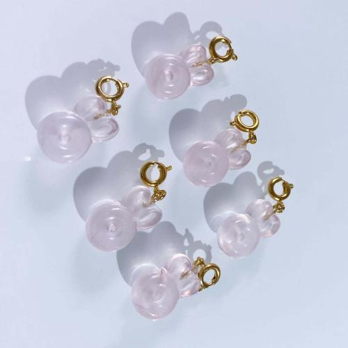 Quartz Gemstone Pendants, Rose Quartz, with Brass, Rabbit, DIY, pink, 11x17mm, Sold By PC