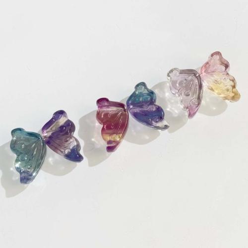Natural Fluorite Beads Butterfly DIY Random Color Sold By PC
