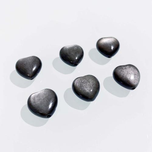 Grânulos de gemstone jóias, Obsidiana, Coração, DIY, preto, 15mm, vendido por PC