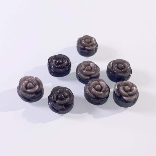 Edelstein Schmuckperlen, Silver+Obsidian, Blume, DIY, schwarz, 14mm, verkauft von PC