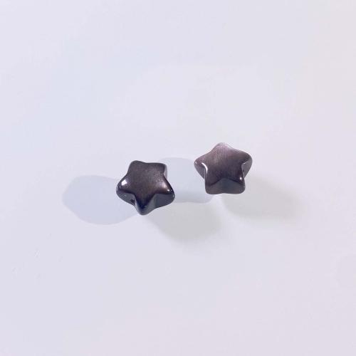 Perles bijoux en pierres gemmes, Argent-Obsidienne, étoile, DIY, noire, 14mm, Vendu par PC