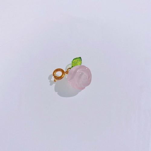 Quartz Gemstone Pendants, Rose Quartz, with Brass, Flower, DIY, pink, 10mm, Sold By PC