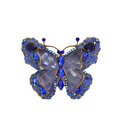 Zinc Alloy Brooches Butterfly antique gold color plated for woman & enamel & with rhinestone Sold By PC