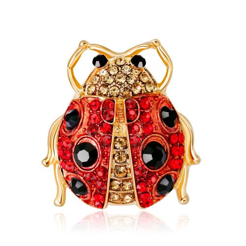 Zinc Alloy Brooches Ladybug for woman & enamel & with rhinestone gold Sold By PC