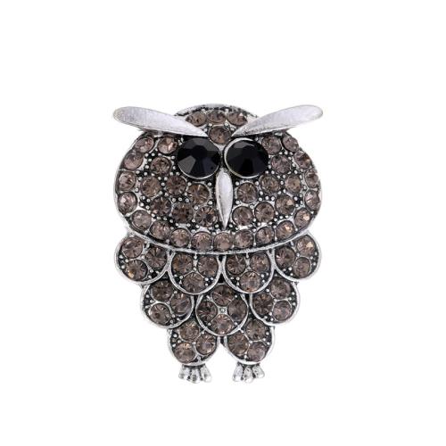 Tibetan Style Brooches, Owl, antique silver color plated, fashion jewelry & Unisex & with rhinestone, 40x30mm, Sold By PC