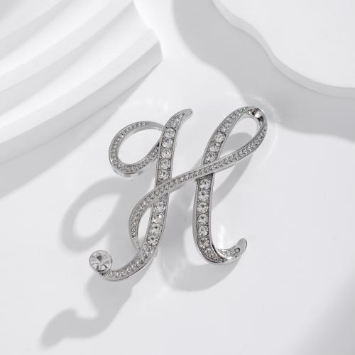 Zinc Alloy Brooches Alphabet Letter fashion jewelry & Unisex & with rhinestone platinum color Sold By PC