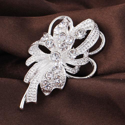 Tibetan Style Brooches, Flower, fashion jewelry & for woman & with rhinestone, silver color, 42x25mm, Sold By PC