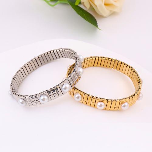 Titanium Steel Bangle, with Plastic Pearl, fashion jewelry & for woman, more colors for choice, Sold By PC