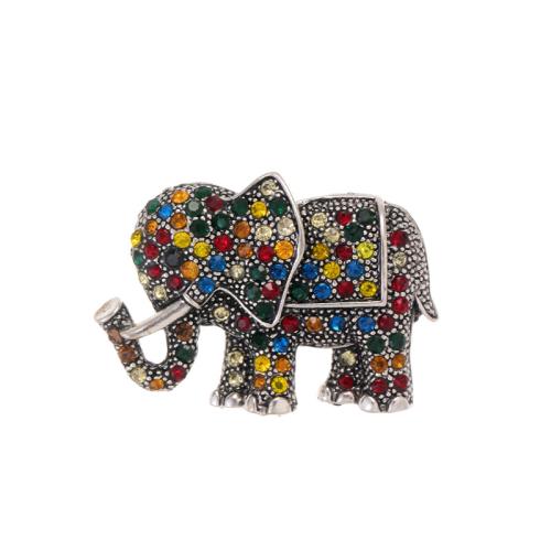 Zinc Alloy Brooches Elephant antique silver color plated fashion jewelry & Unisex & with rhinestone Sold By PC