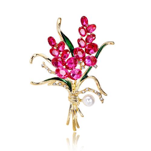Zinc Alloy Brooches with Plastic Pearl Wheat KC gold color plated for woman & enamel & with rhinestone Sold By PC
