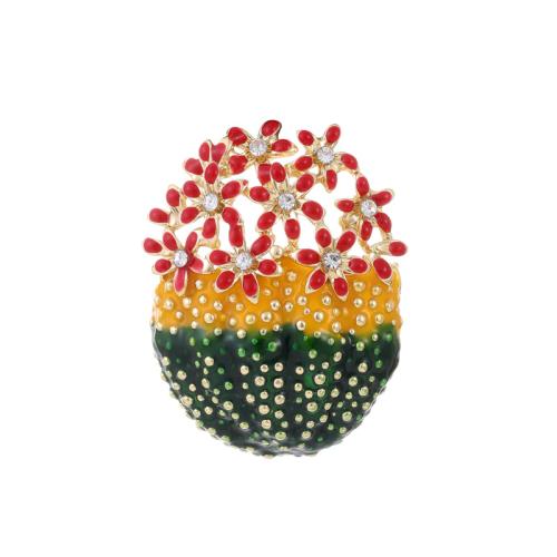 Zinc Alloy Brooches Opuntia Stricta KC gold color plated Unisex & enamel & with rhinestone Sold By PC